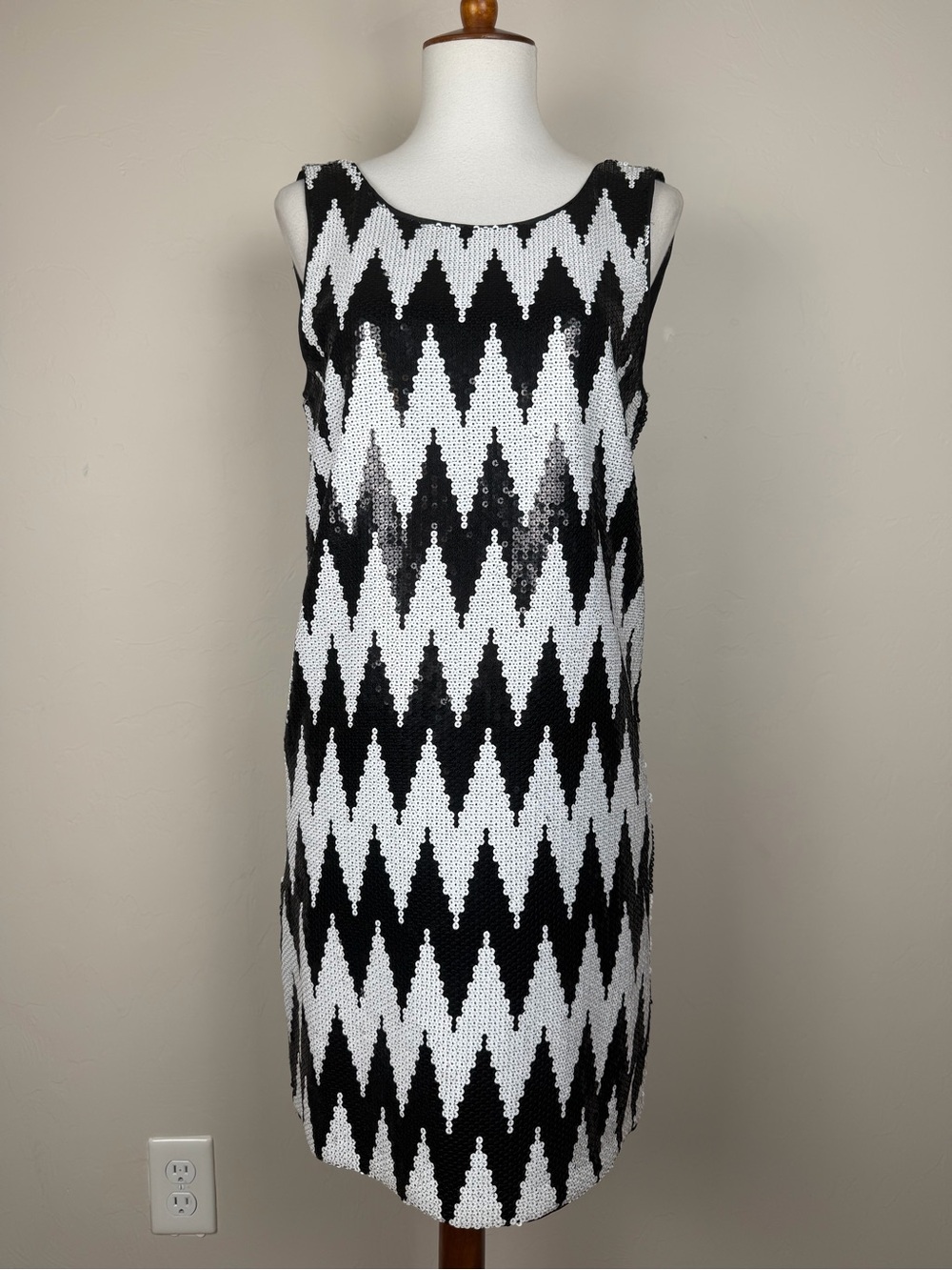 American Retro Gege Black and White Sequin Tank Dress